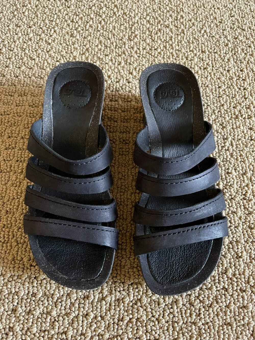 TEVA Ysidro Black Leather Wedge Strappy Sandals, Size 5, Excellent Condition